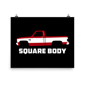 1987 Chevy C10 Silverado Square Body Pickup Truck Poster for Garage Office Man Cave Automotive Art