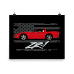 Torch Red 1994 Chevy Corvette C4 ZR-1 Custom Vette Driver Poster for Garage Office Man Cave Automotive Art