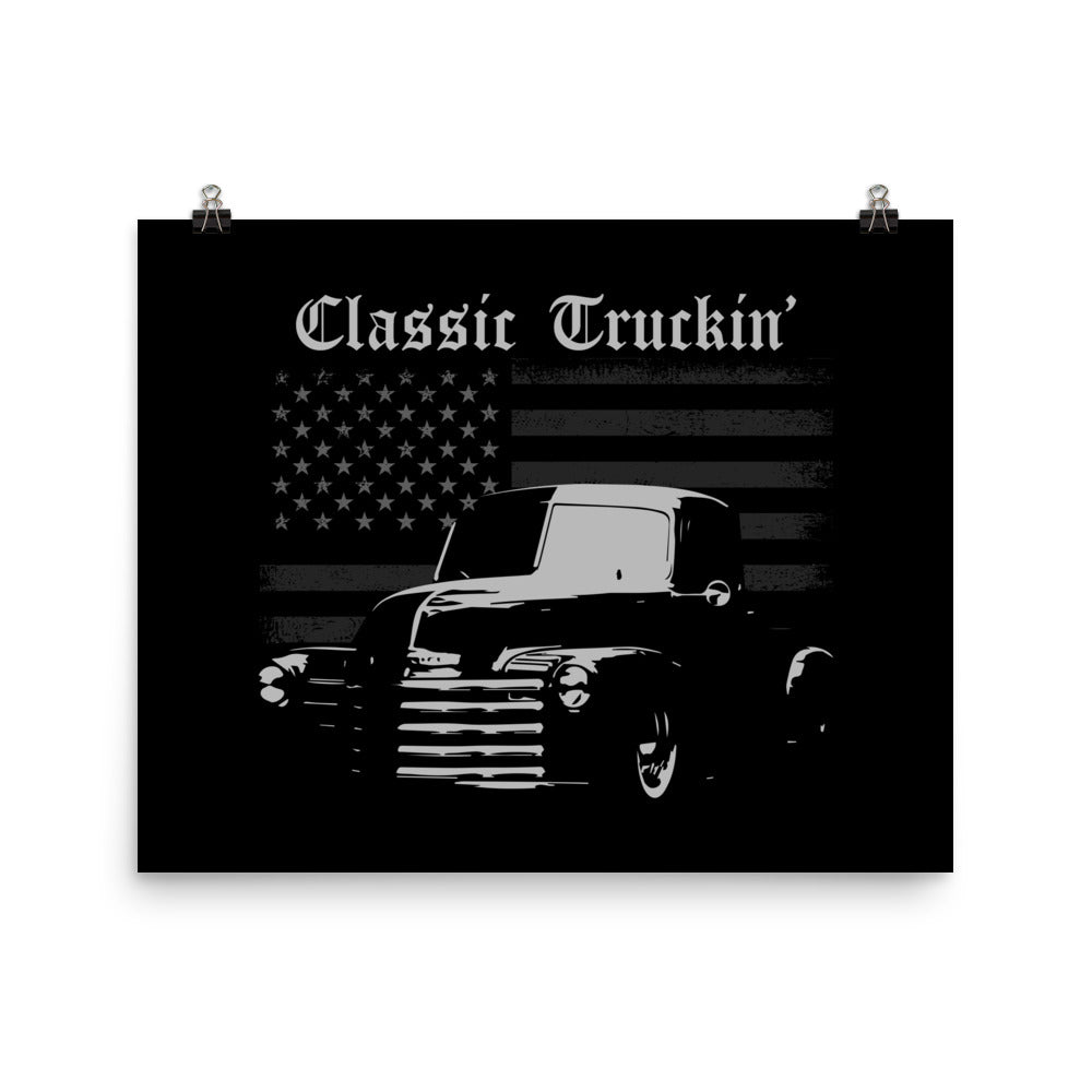 Chevy 3100 Pickup Classic Truckin' Slammed Low Rider Truck Poster for Garage Office Man Cave Automotive Art