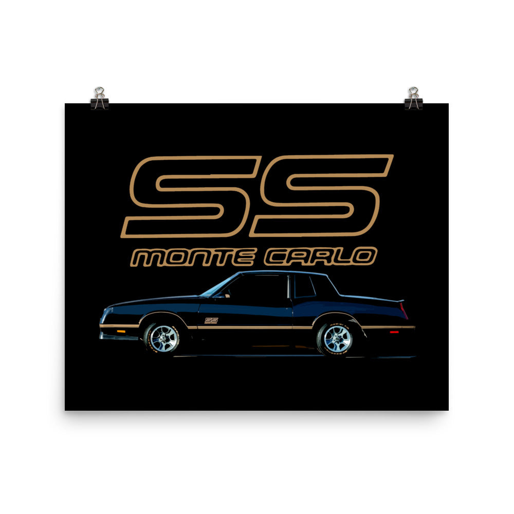 1988 Monte Carlo SS Black and Gold Classic car Emblem Poster for Garage Office Man Cave Automotive Art