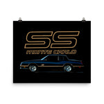 1988 Monte Carlo SS Black and Gold Classic car Emblem Poster for Garage Office Man Cave Automotive Art