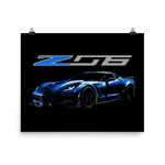 2014 - 2019 C7 Corvette Z06 Blue Custom Speed Lovers Vette Poster for Garage Office Man Cave Automotive Art