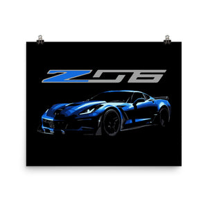 2014 - 2019 C7 Corvette Z06 Blue Custom Speed Lovers Vette Poster for Garage Office Man Cave Automotive Art