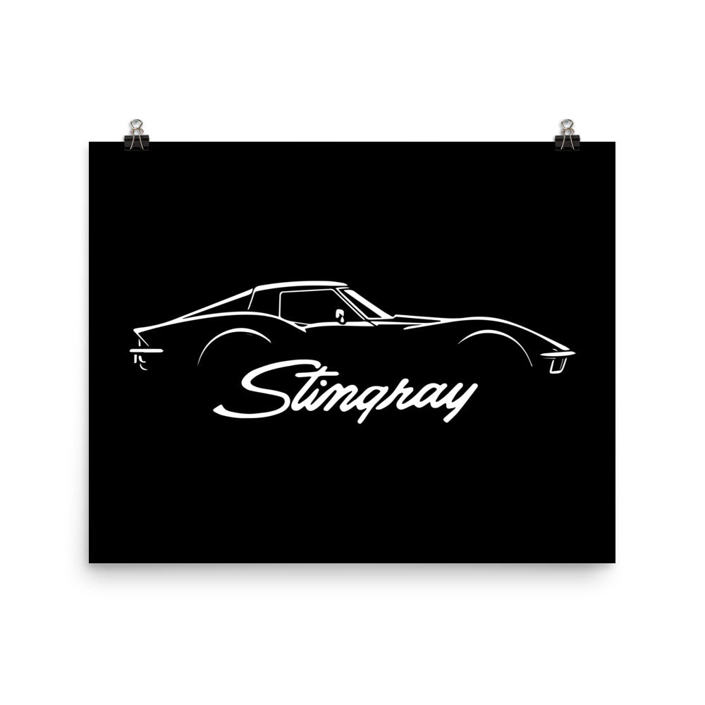 C3 Corvette Stingray Silhouette 3rd Gen Vette Driver Poster for Garage Office Man Cave Automotive Art