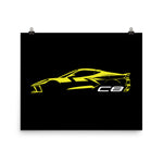 2024 Corvette C8 Vette Drivers Accelerate Yellow Minimalist Silhouette Poster for Garage Office Man Cave Automotive Art