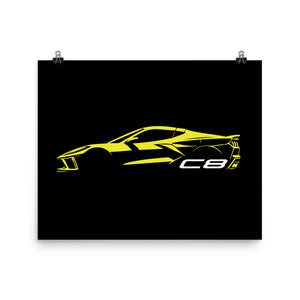 2024 Corvette C8 Vette Drivers Accelerate Yellow Minimalist Silhouette Poster for Garage Office Man Cave Automotive Art