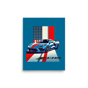 American Supercar C8 Corvette Z06 poster for 8th Gen Vette Drivers Patriotic Automotive Art