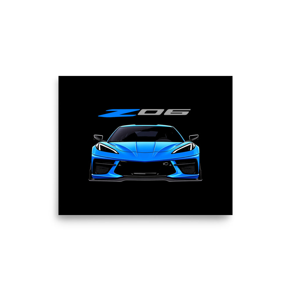 Rapid Blue Z06 Corvette Poster for C8 Vette Owners Drivers