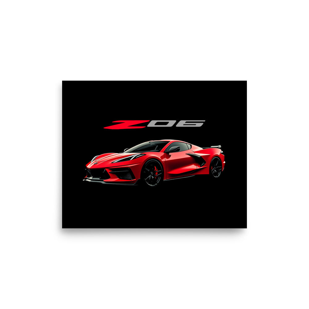 2025 Torch Red C8 Vette Drivers' Z06 Custom Sports Car Poster 8 x 10 inches