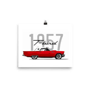 1957 Thunderbird Flame Red T-Bird Hardtop Poster for Garage Office Man Cave Antique Automotive Art