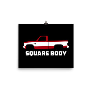 1987 Chevy C10 Silverado Square Body Pickup Truck Poster for Garage Office Man Cave Automotive Art