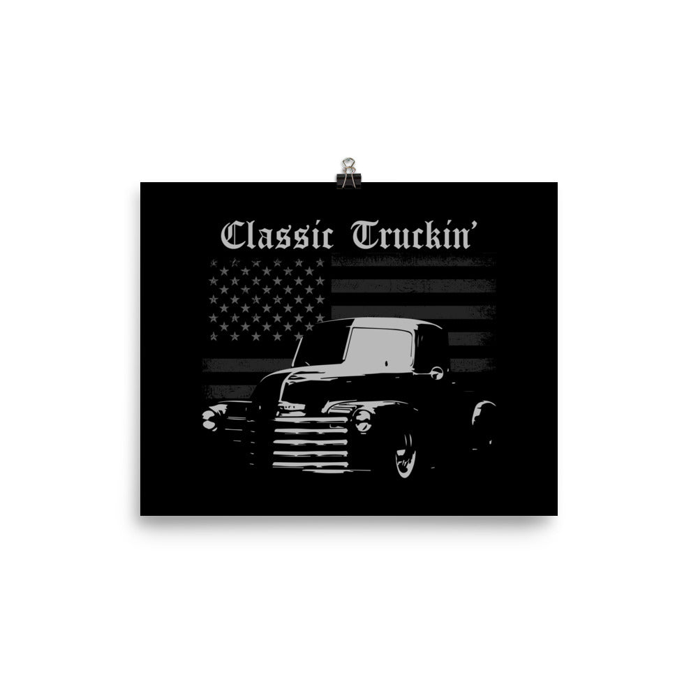 Chevy 3100 Pickup Classic Truckin' Slammed Low Rider Truck Poster for Garage Office Man Cave Automotive Art