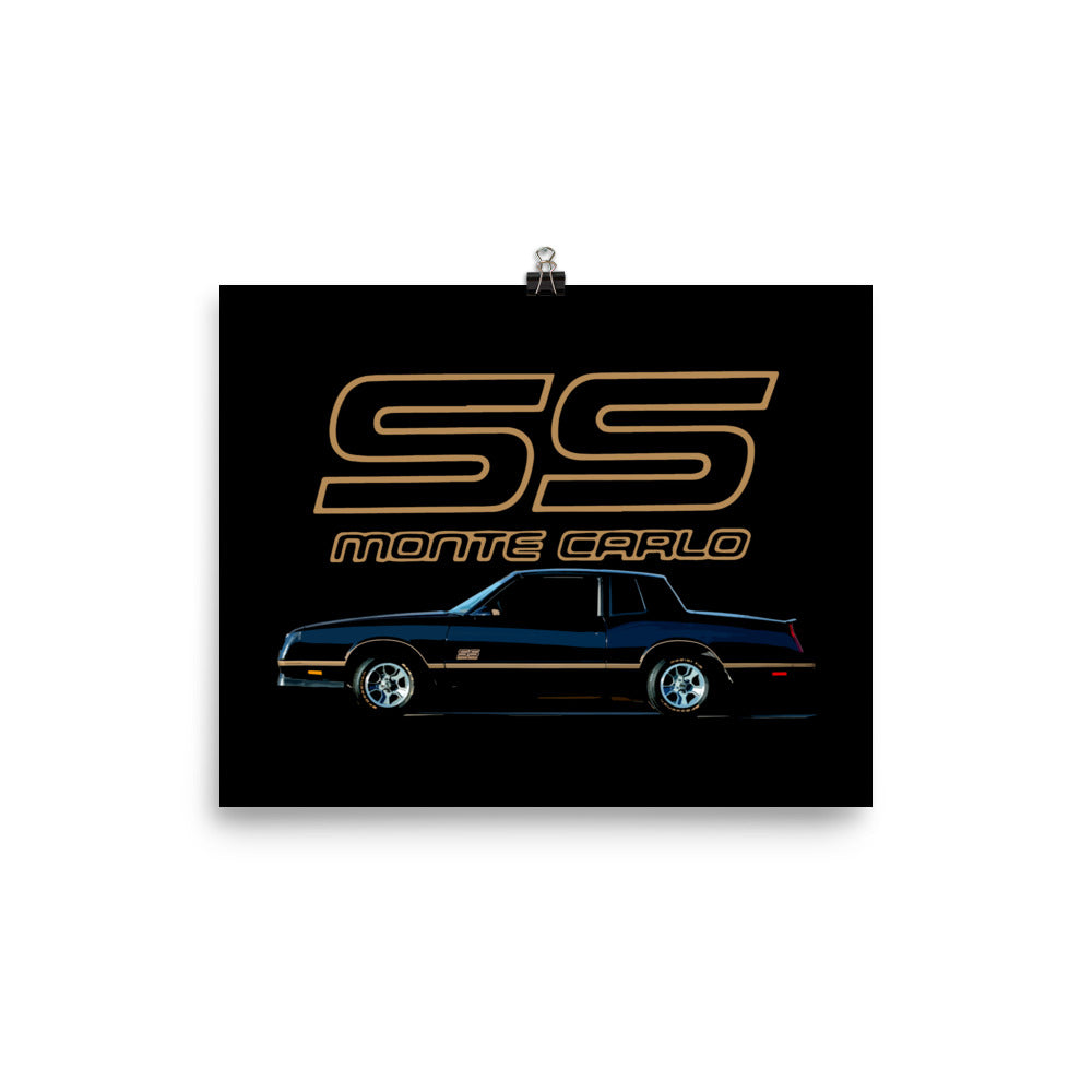 1988 Monte Carlo SS Black and Gold Classic car Emblem Poster for Garage Office Man Cave Automotive Art