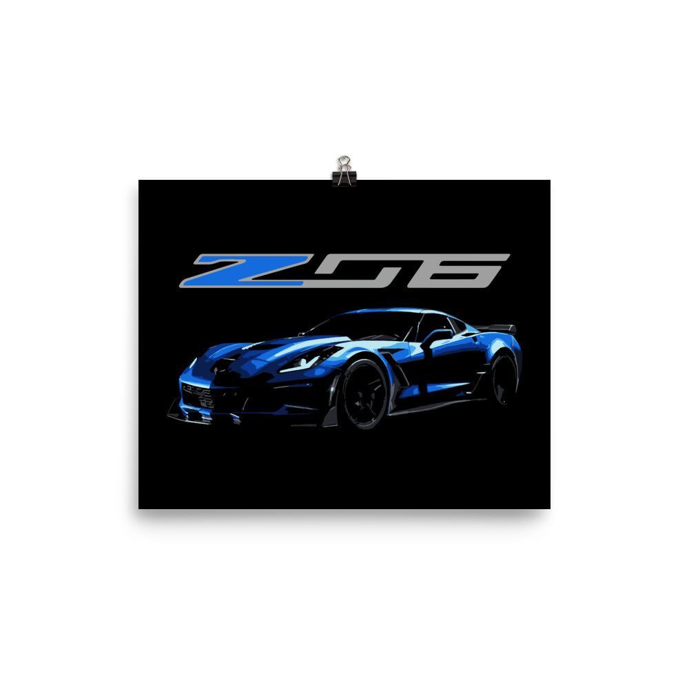 2014 - 2019 C7 Corvette Z06 Blue Custom Speed Lovers Vette Poster for Garage Office Man Cave Automotive Art