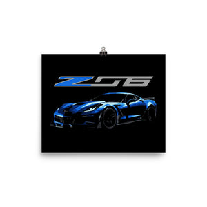 2014 - 2019 C7 Corvette Z06 Blue Custom Speed Lovers Vette Poster for Garage Office Man Cave Automotive Art