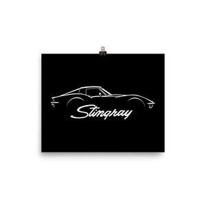 C3 Corvette Stingray Silhouette 3rd Gen Vette Driver Poster for Garage Office Man Cave Automotive Art