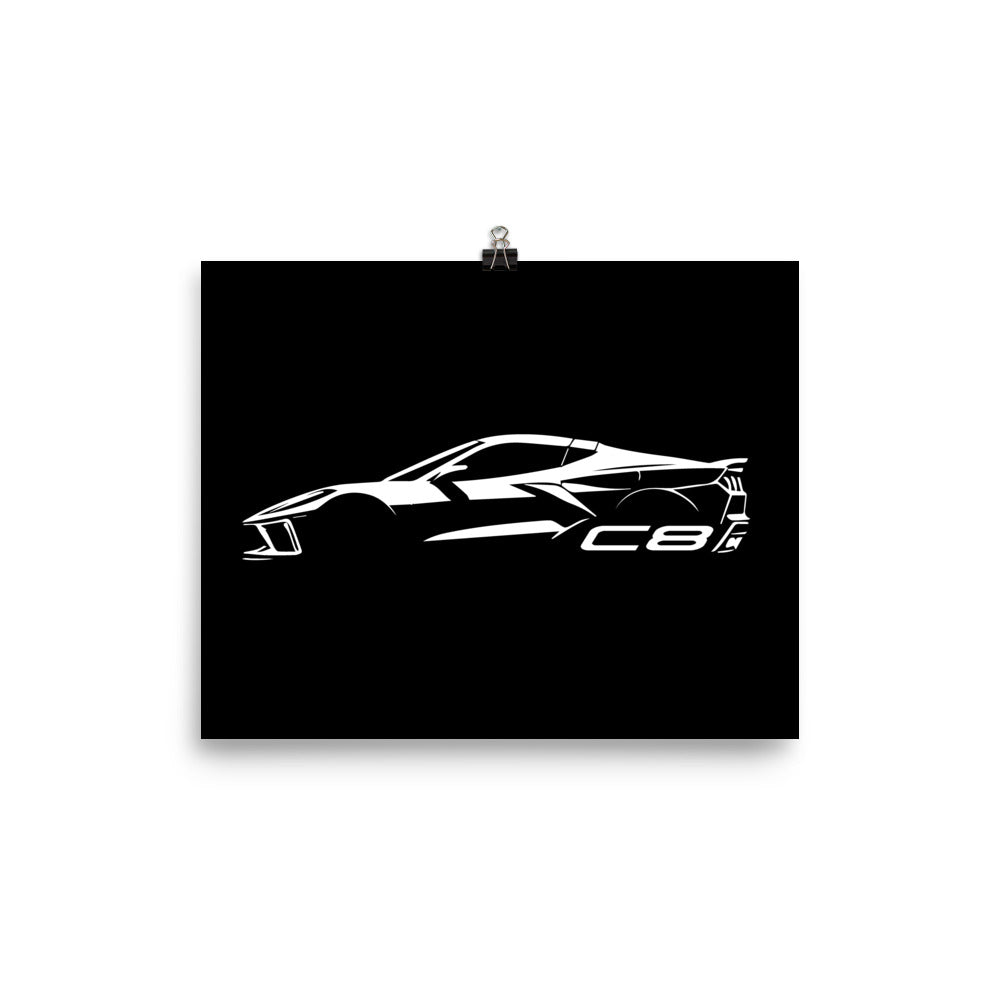 2024 Corvette C8 Vette Drivers Minimalist Silhouette Poster for Garage Office Man Cave Automotive Art