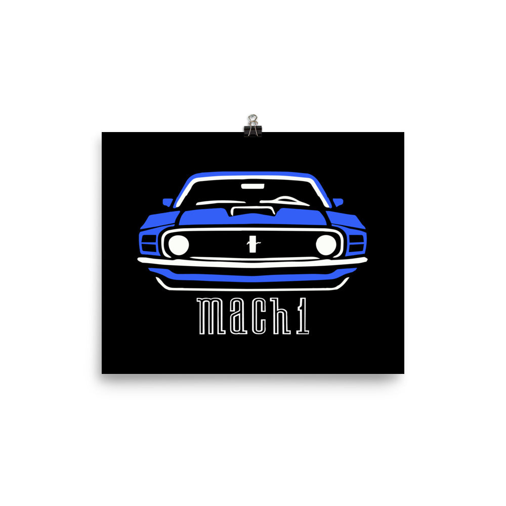 1970 Grabber Blue Mach 1 Stang Owners Classic Muscle Car Poster for Garage Office Man Cave Automotive Art