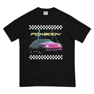 Retro Old School Cars Graphic 80s 90s Aesthetic Fox Body Stang Car Meet - Men’s garment-dyed heavyweight t-shirt