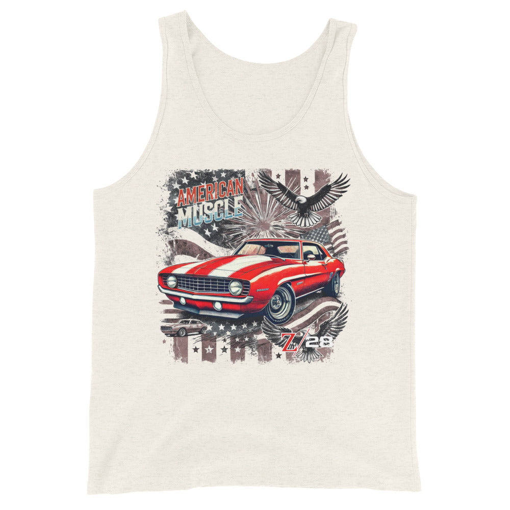 1969 Camaro Z28 Graphic Tank Top Patriotic Bald Eagles Stars and Stripes Retro Automotive