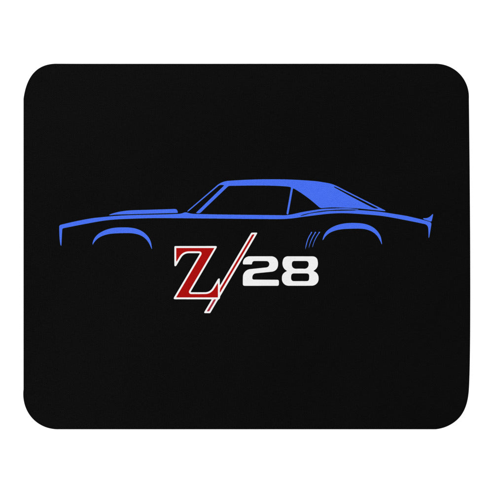 First Gen 1967 1968 1969 Chevy Camaro Z28 Blue Outline Silhouette Classic Car Owners Mouse pad