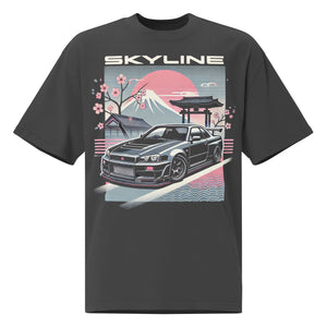 1990s JDM Car Art Graphic tee R34 Nissan GT-R Skyline Japanese Tuner Culture GTR Oversized faded t-shirt