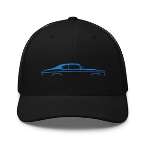 1970 Chevelle Silhouette Collector Car Owner Gift Chevy Muscle Blue Lines Custom Trucker Cap Snapback Hat