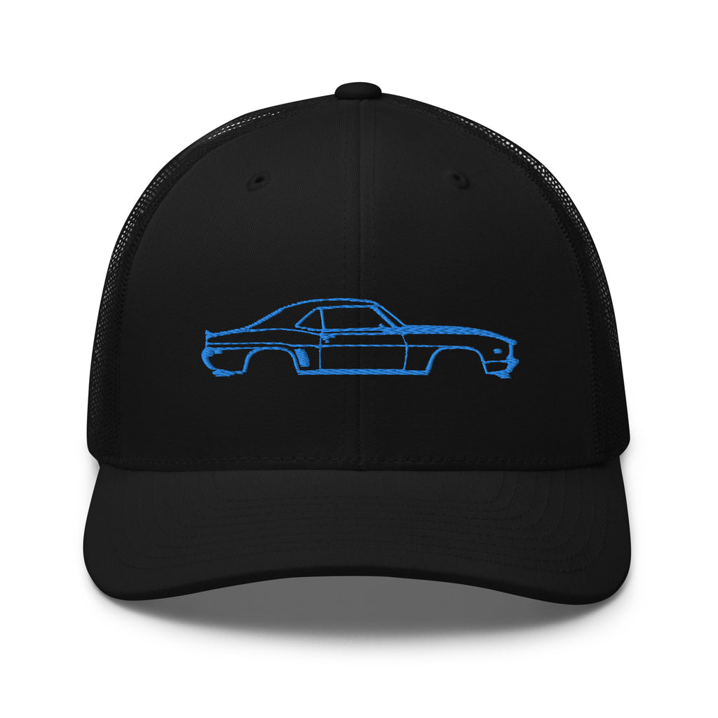 First Generation Chevy Camaro Blue Lines Custom Classic Car Club Muscle Cars Trucker Cap Snapback Hat