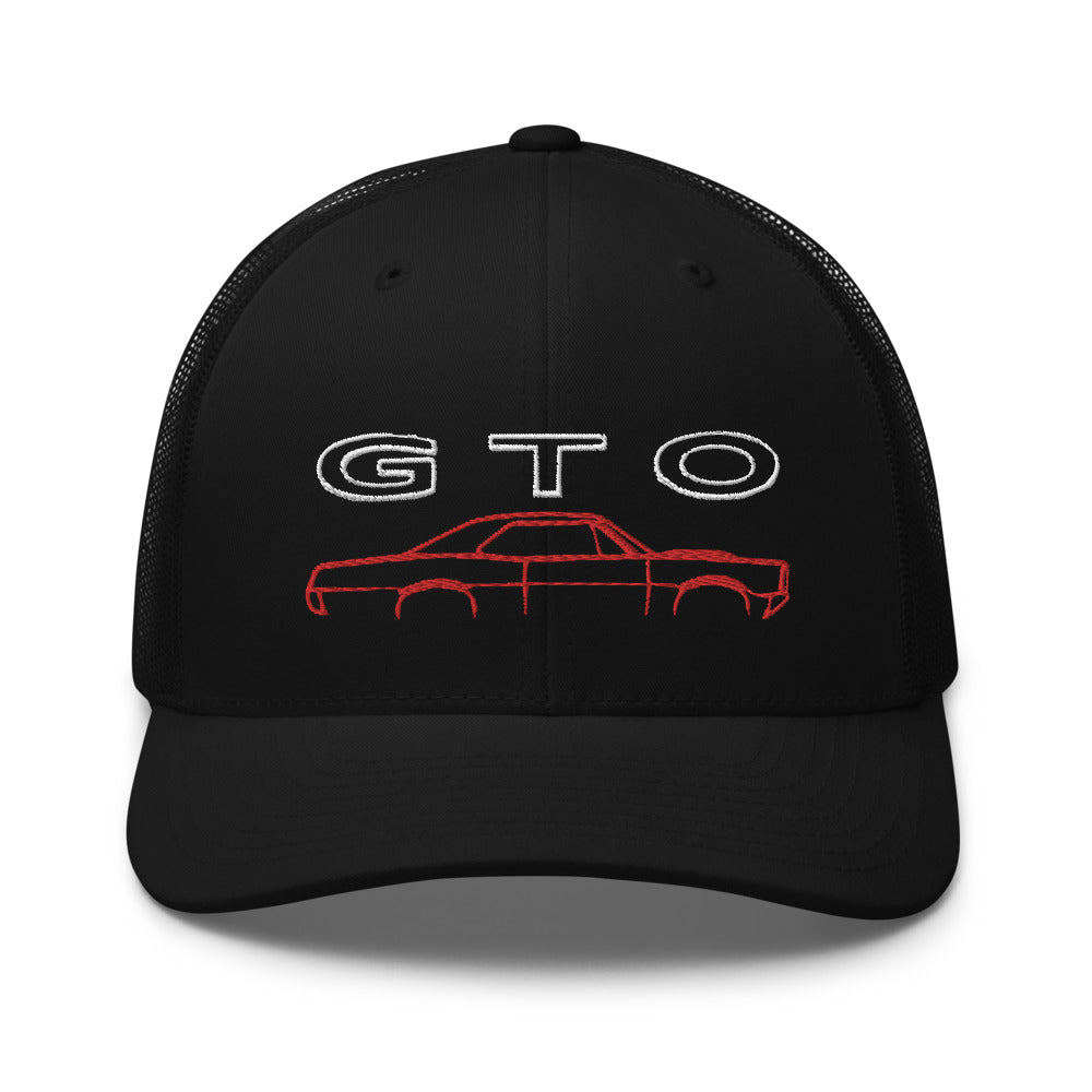 1967 GTO Red Line Outline American Muscle Car Trucker Cap Snapback Hat