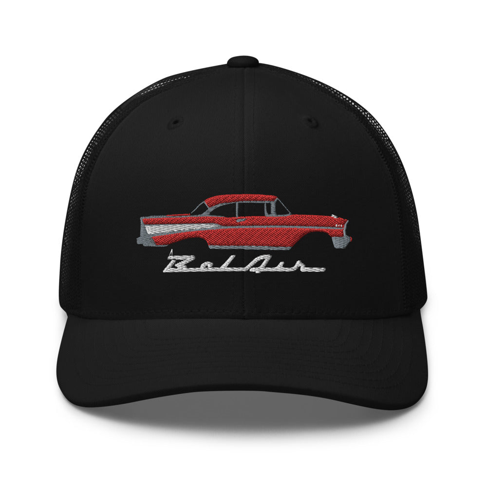 1957 Bel Air Matador Red Hardtop Antique 57 Chevy Classic Car Graphic Trucker Cap Snapback Hat