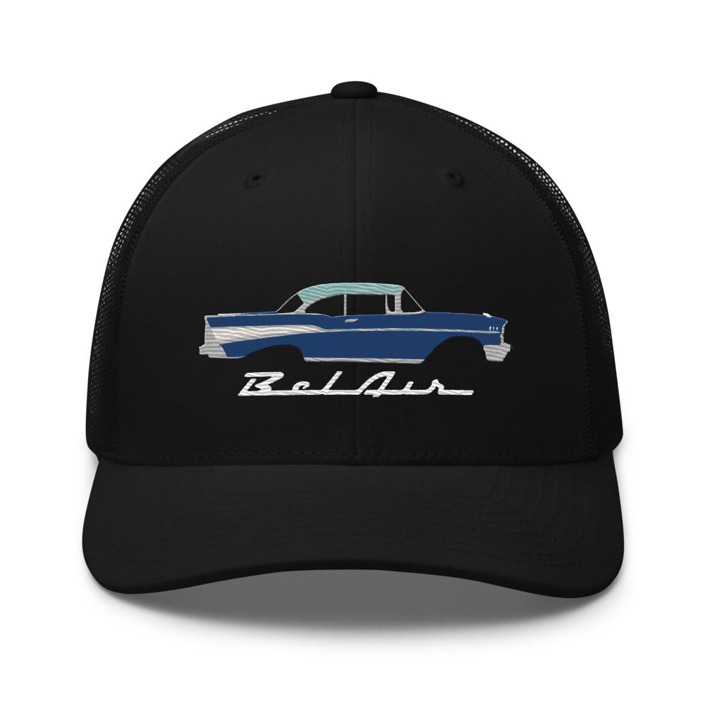 1957 Bel Air Harbor Larkspur Blue Hardtop Antique 57 Chevy Classic Car Trucker Cap Snapback Hat