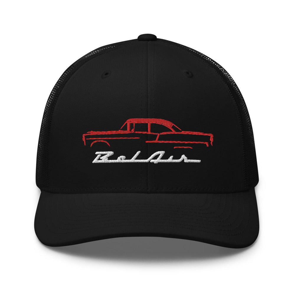 1955 Chevy Bel Air Silhouette Matador Red Antique Car Trucker Cap Snapback Hat