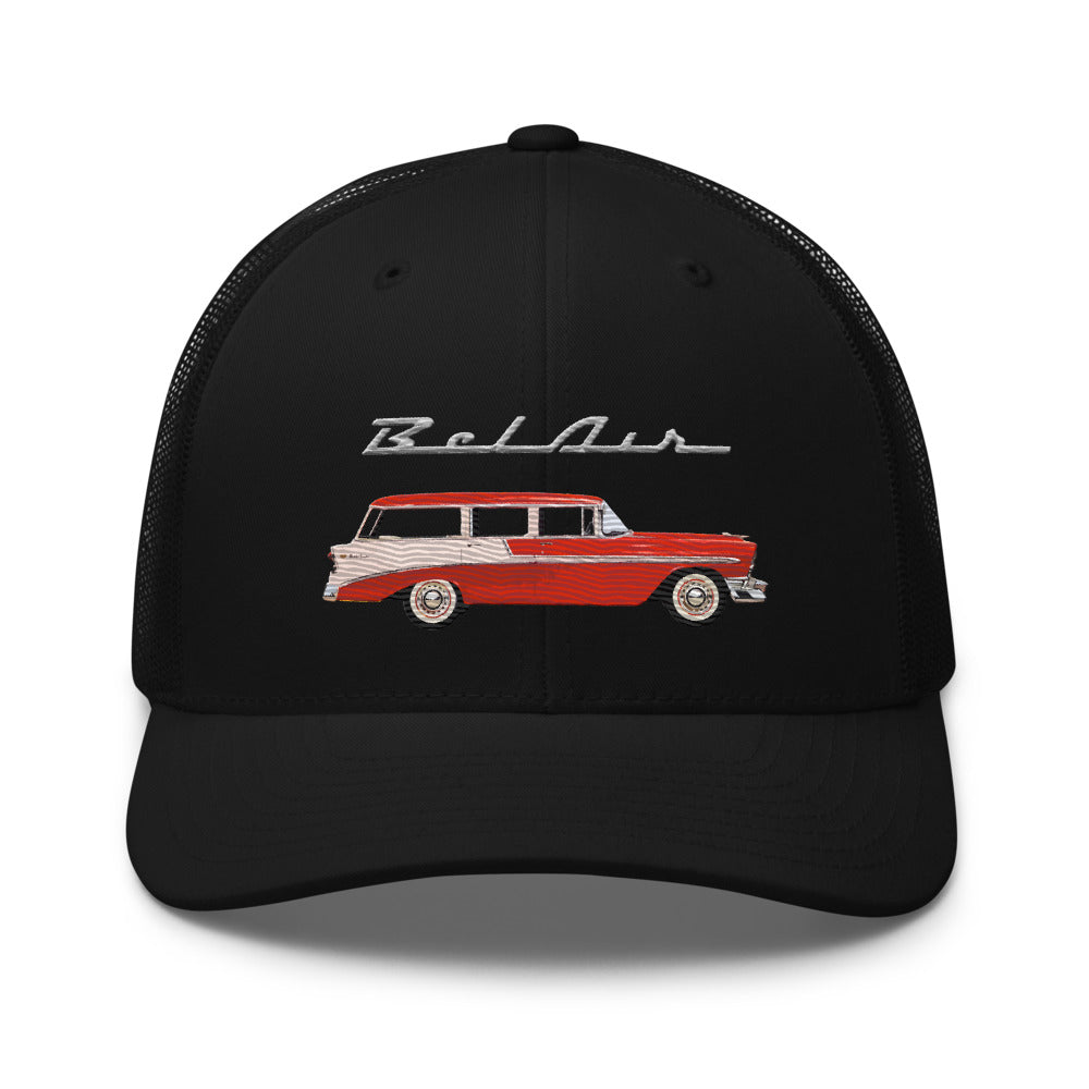 1954 Chevy Bel Air Wagon Red Antique Car Embroidered Trucker Cap Snapback Hat