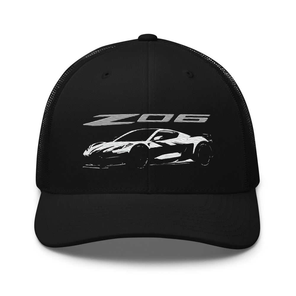 2023 2024 Corvette C8 Z06 Arctic White Next Gen Silhouette Trucker Cap Snapback Hat