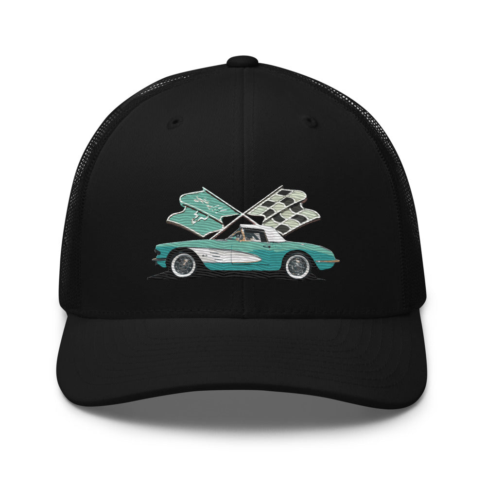 Corvette C1 Aqua Antique Classic Car owner gift Trucker Cap snapback Hat