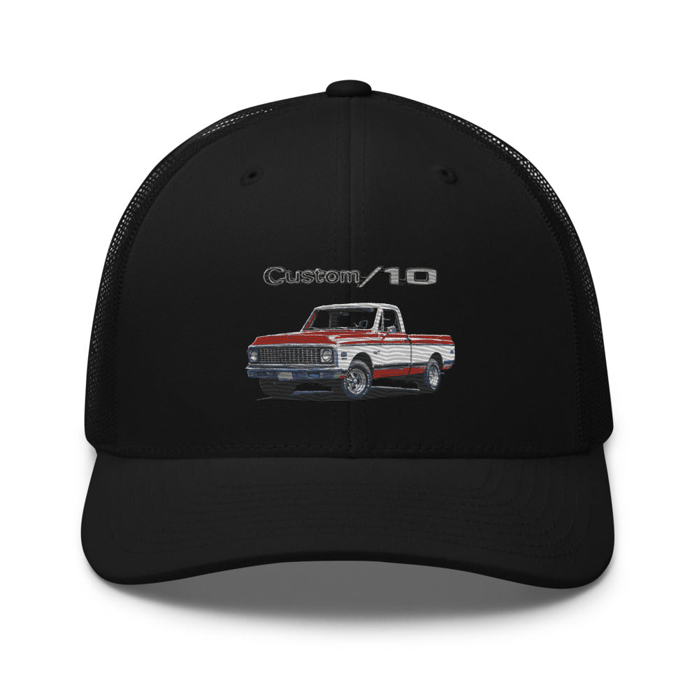 1972 Chevy C10 Custom Ten Red and White Classic American Pickup Truck Trucker Cap snapback hat