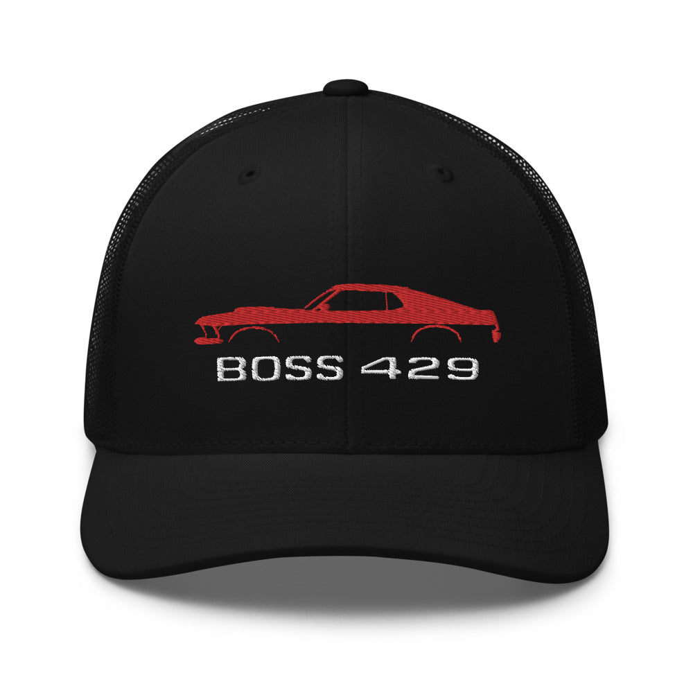 1969 Boss 429 Stang Red Muscle Car Owners Drivers Custom Embroidered Trucker Cap Snapback Hat