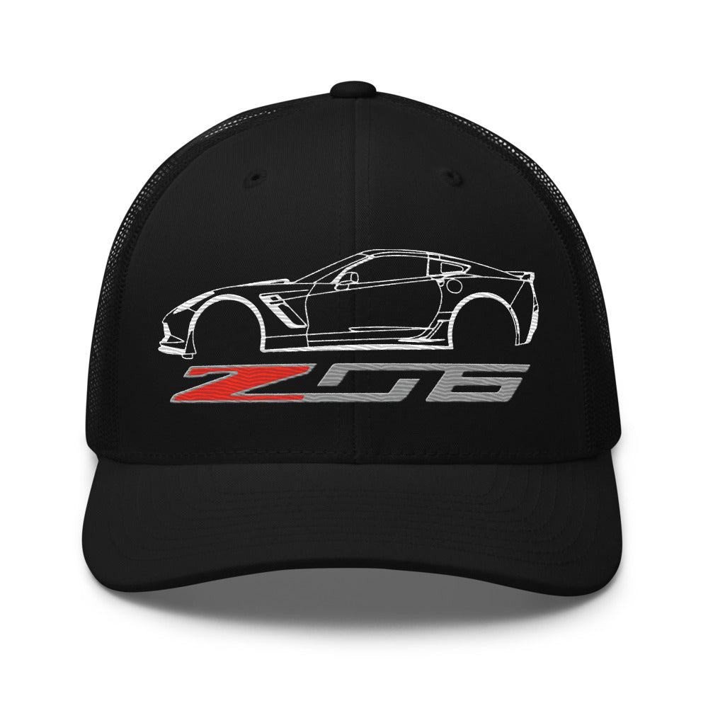 C7 Corvette Z06 trucker hat for 7th Gen Vette Drivers Owners Custom Car Show mesh back Cap