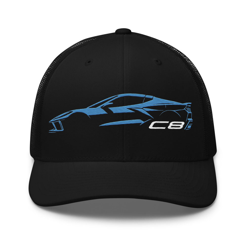 2024 Corvette C8 hat for Vette Drivers Rapid Blue Minimalist Silhouette Custom trucker Cap