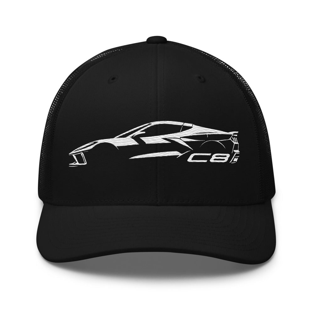 2024 Corvette C8 hat for Vette Drivers Arctic White Minimalist Silhouette Custom trucker Cap