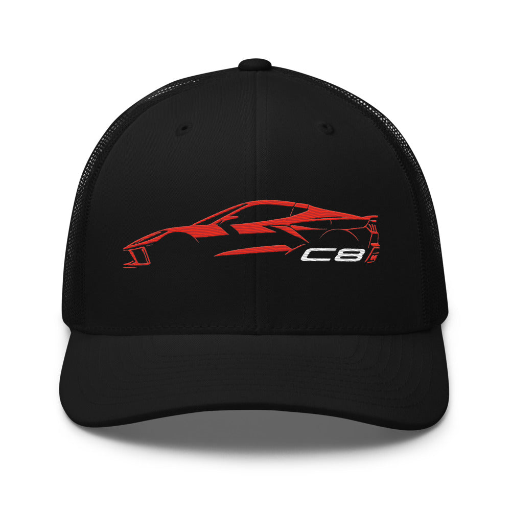 2024 Corvette C8 hat for Vette Drivers Torch Red Minimalist Silhouette trucker Cap