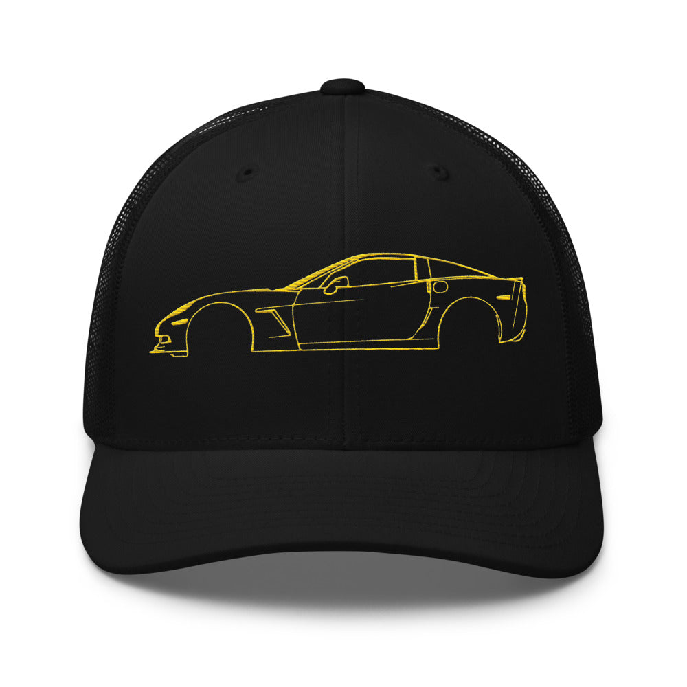 Yellow Vette C6 Sports Car Trucker Cap