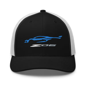 2023 Corvette Z06 C8 Vette Rapid Blue Silhouette Trucker Cap Snapback Hat