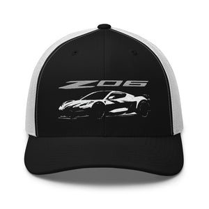 2023 2024 Corvette C8 Z06 Arctic White Next Gen Silhouette Trucker Cap Snapback Hat