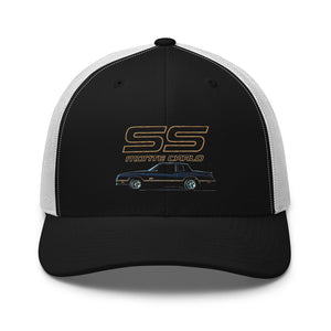 1988 Chevy Monte Carlo SS Black and Gold Classic Car Trucker Cap Snapback Hat