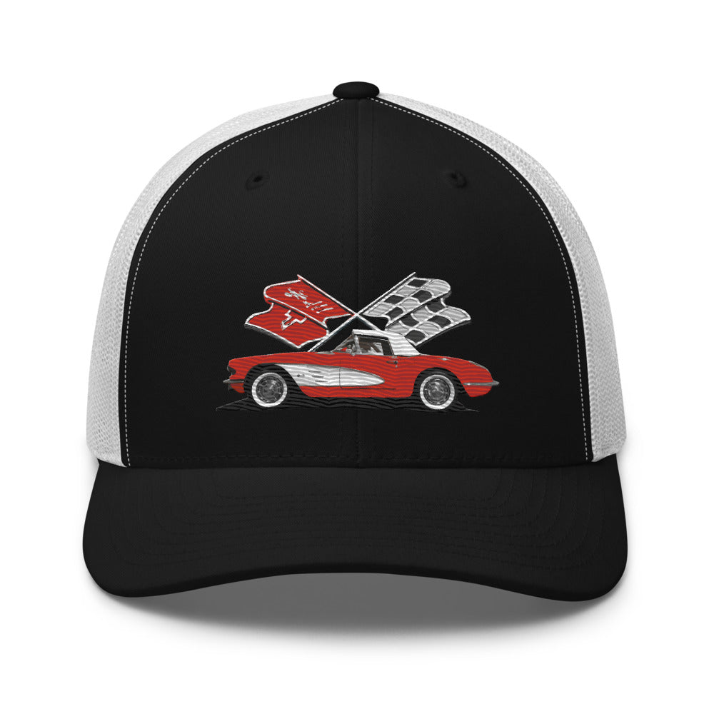 Red Corvette C1 Antique Classic Car owner gift Trucker Cap snapback hat