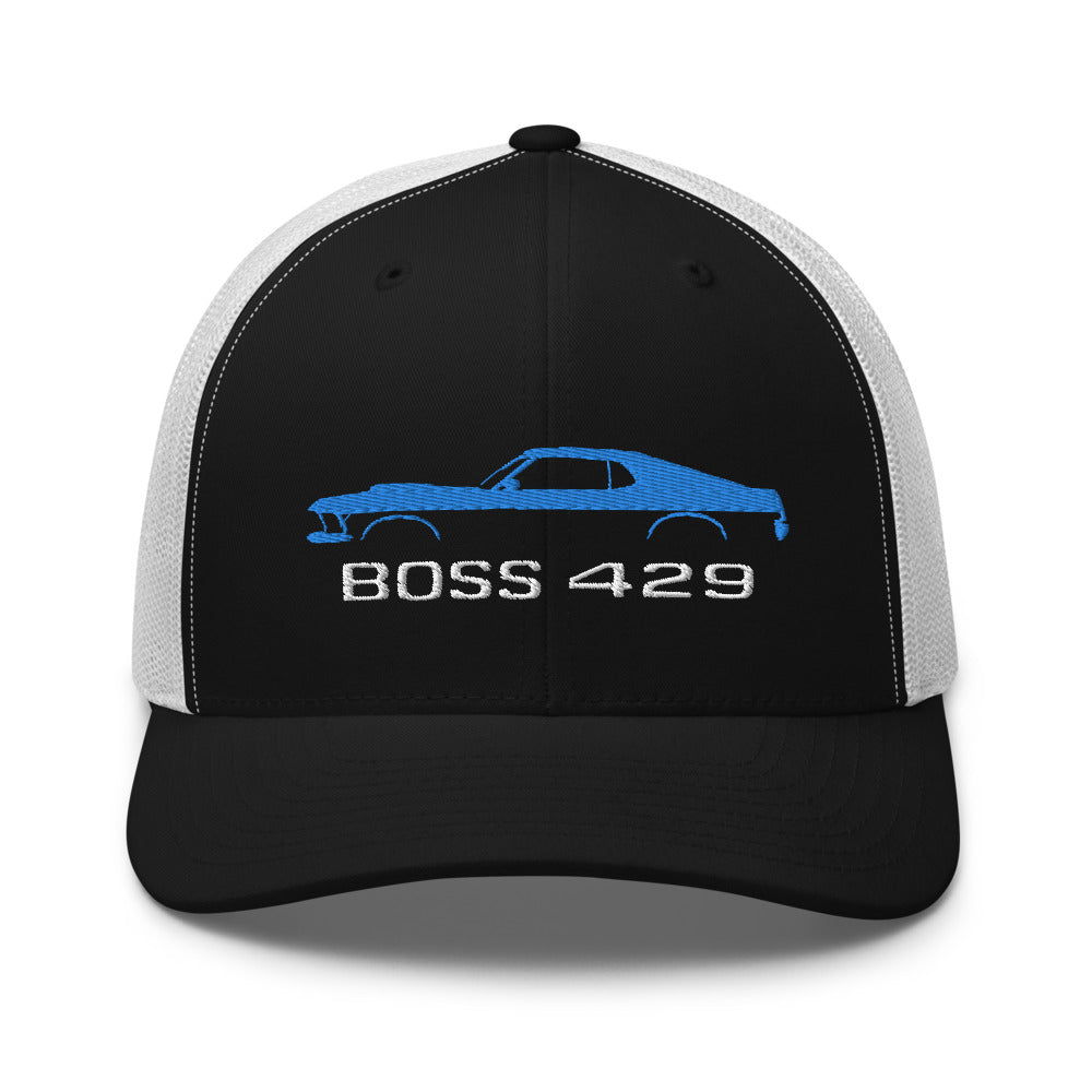 1969 Boss 429 Stang Blue Muscle Car Owners Drivers Custom Embroidered Trucker Cap Snapback Hat