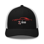 First Gen 1967 1968 1969 Chevy Camaro Z28 Red Outline Silhouette Embroidered hat for Classic Car Owners Trucker Cap Snapback