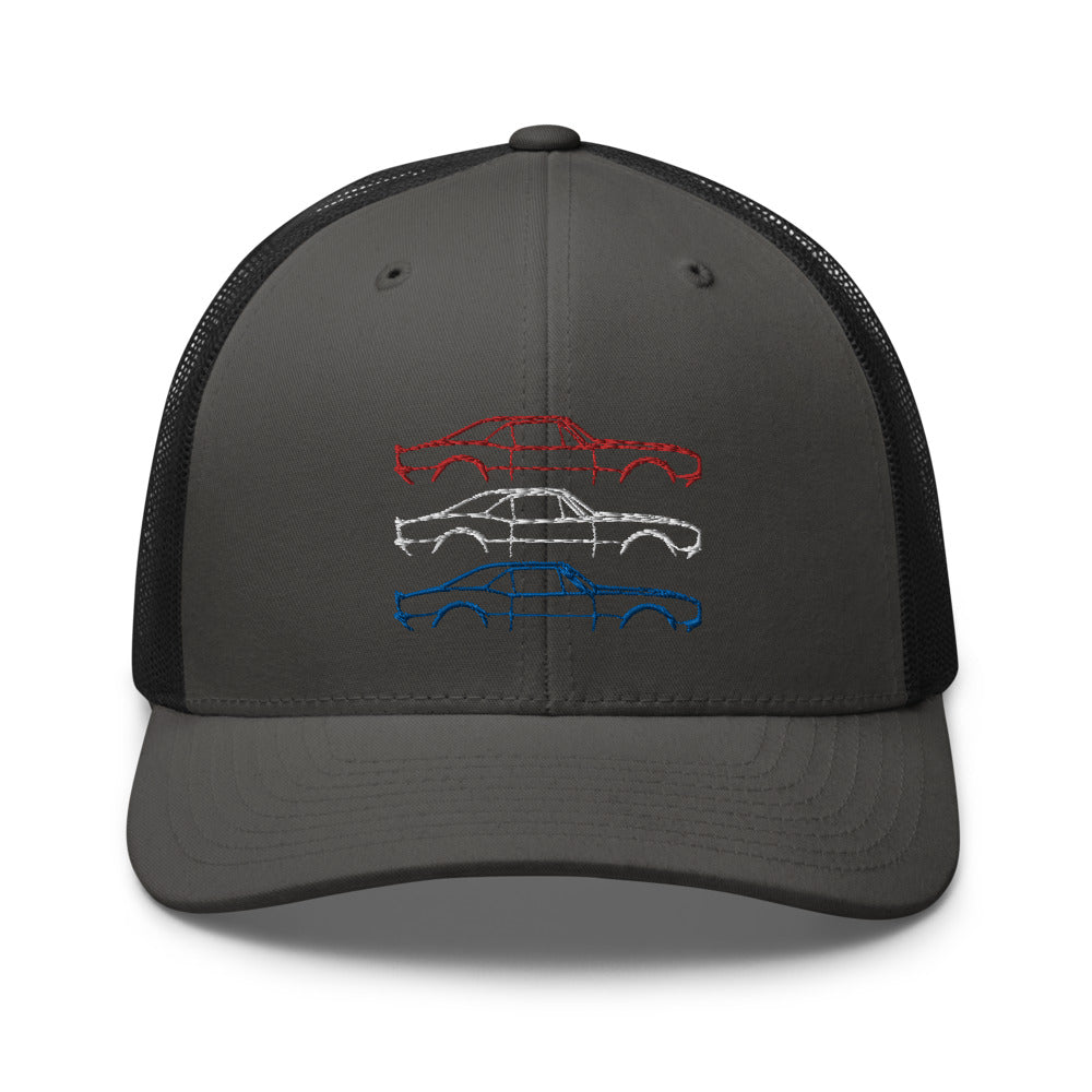 1967 Chevy Camaro SS RS Outline American Muscle Car Owner Patriotic Theme Trucker Cap Snapback Hat