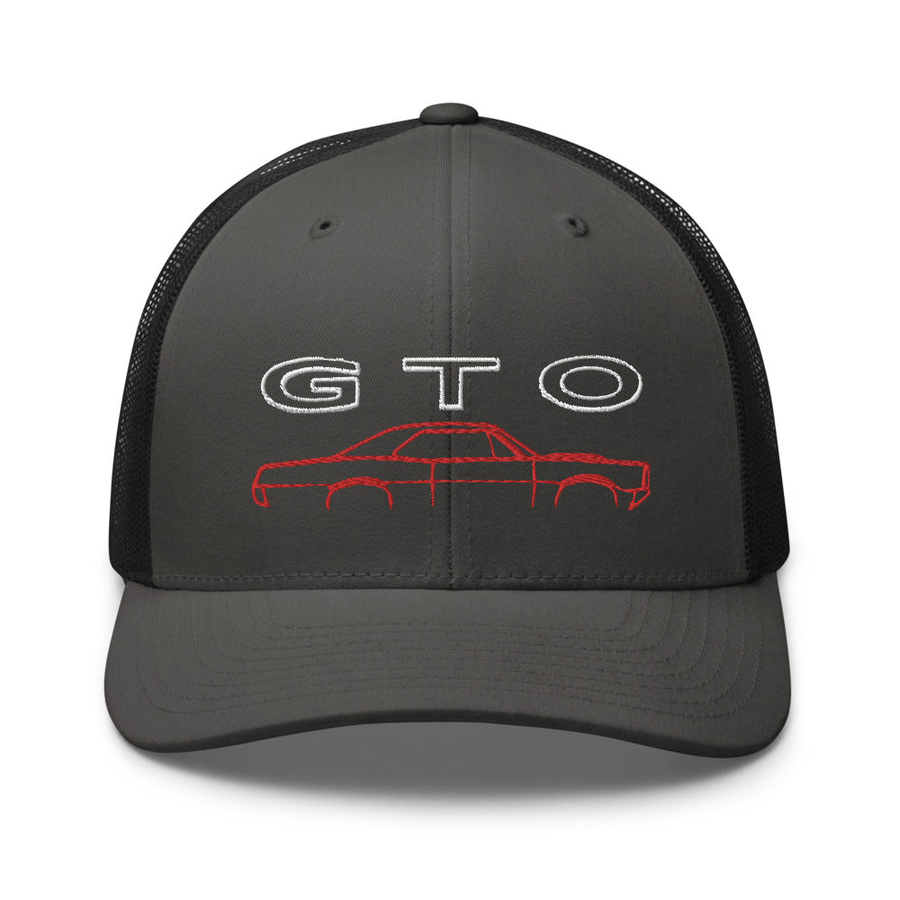 1967 GTO Red Line Outline American Muscle Car Trucker Cap Snapback Hat
